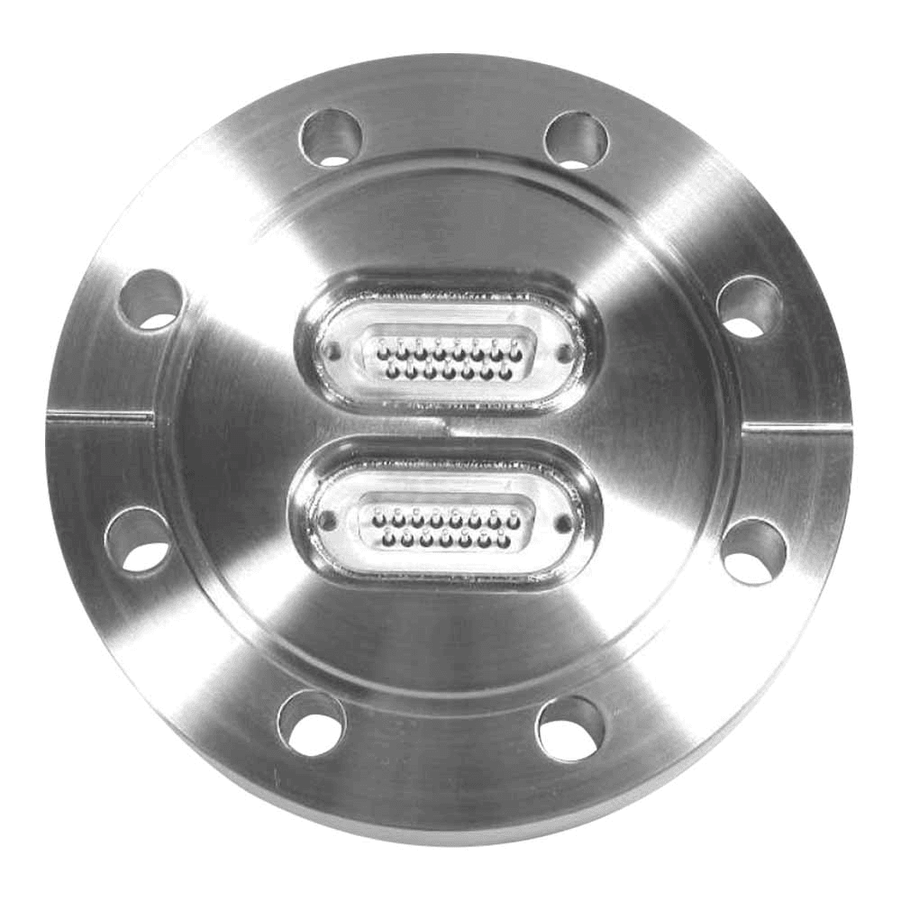 DN63CF FLANGE, 2 x SUB-D 15-WAY FEEDTHROUGHS, UHV