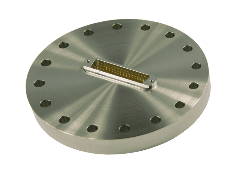DN100CF FLANGE, SUB-D 50-WAY FEEDTHROUGH, UHV, HIGH CURRENT, 10A